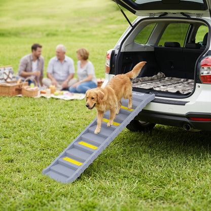 Dog Car Ramp with Anti-Slip Steps, 10-Steps Pet Stairs for Pets to Access Cars and High Beds, Grey