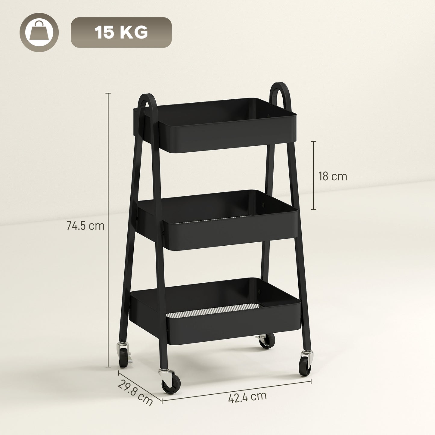 Three-Tier Storage Trolley - Black