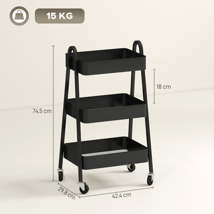 Three-Tier Storage Trolley - Black