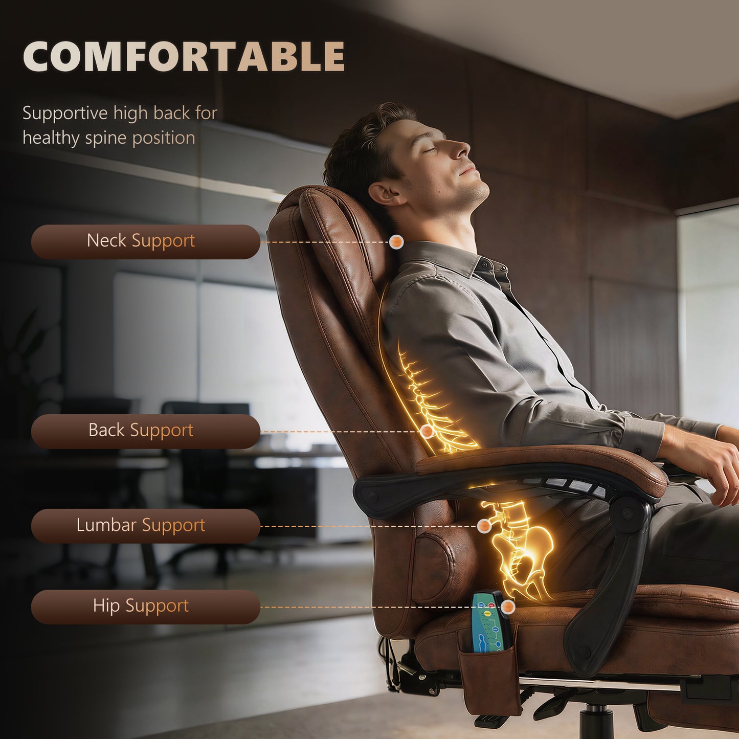 Heated 6 Points Vibration Massage Executive Office Chair Adjustable Swivel Ergonomic High Back Desk Chair Recliner with Footr