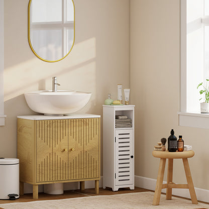 Bathroom Floor Cabinet, Bathroom Storage Unit with Louvered Door, Open Shelf, Adjustable Shelf, White, 22 x 20 x 75 cm