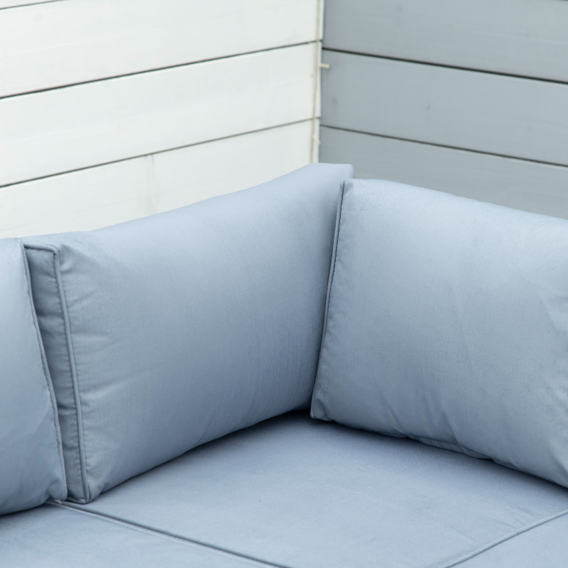 Four-Piece Rattan Sofa Set with 11 Cushions, Steal Frame - Grey