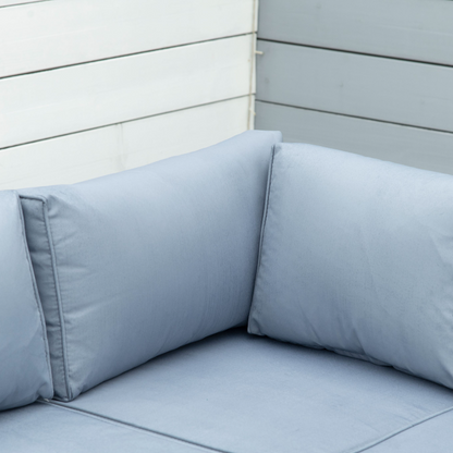 Four-Piece Rattan Sofa Set with 11 Cushions, Steal Frame - Grey