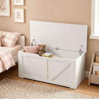 127L Home Storage Box, with Safety Hinges - White Wood-Effect