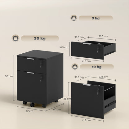 Two-Drawer Lockable Filing Cabinet - Black