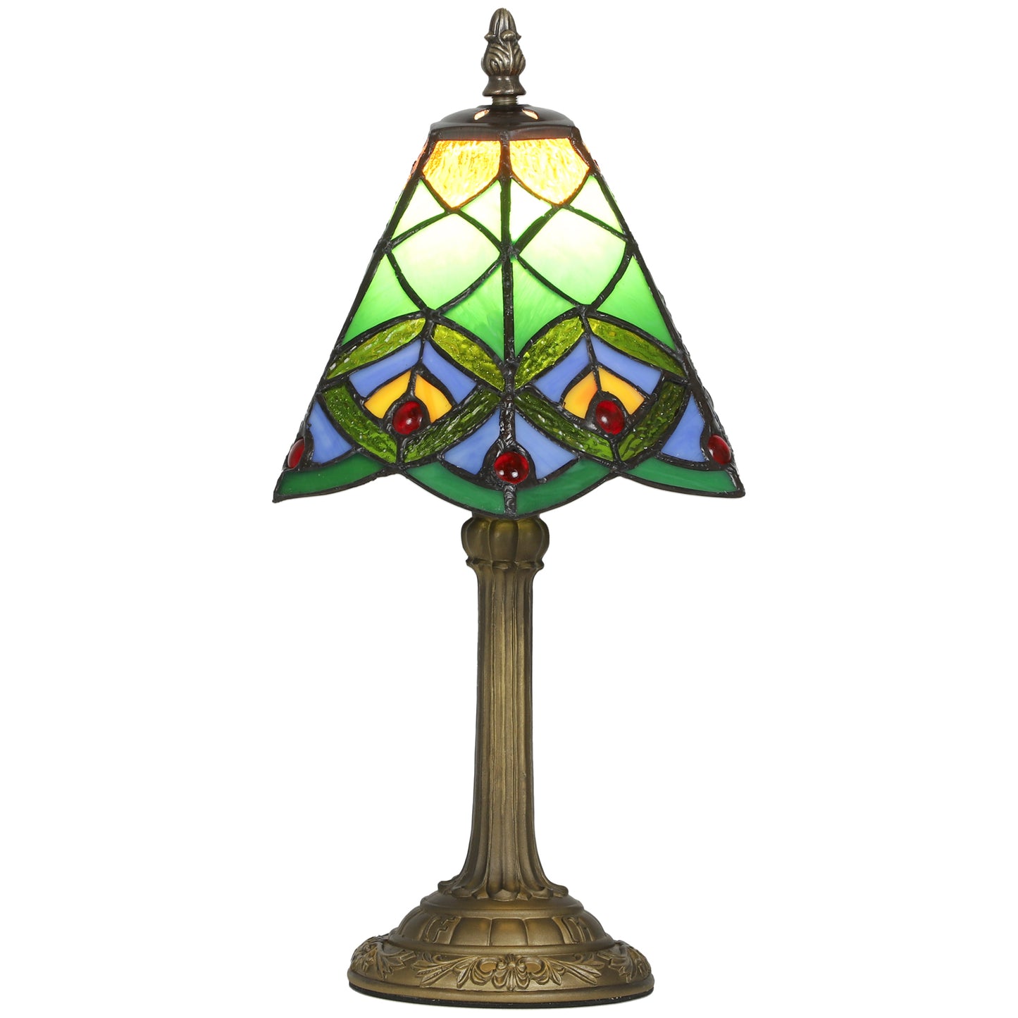 Tiffany-Style Table Lamp with Geometric Patterns, Handcrafted Antique Stained Glass Bedside Lamp for Living Room and Bedroom