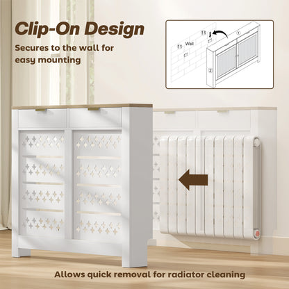 108 x 19 cm Minimal Radiator Cover, with 2 Drawers - White