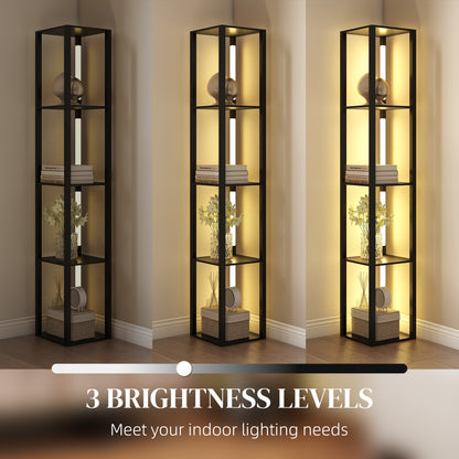 LED Floor Lamp with Shelves, Modern Dimmable Standing Lamp with 3 Brightness Levels and Foot Switch for Living Room, Bedroom