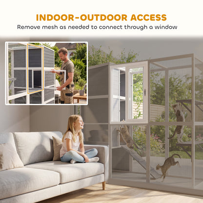 4-Tier Wooden Catio Cat Outdoor Enclosure with Sun Roof, Resting Rooms, 3 Platforms, Window Outdoor Indoor, Grey