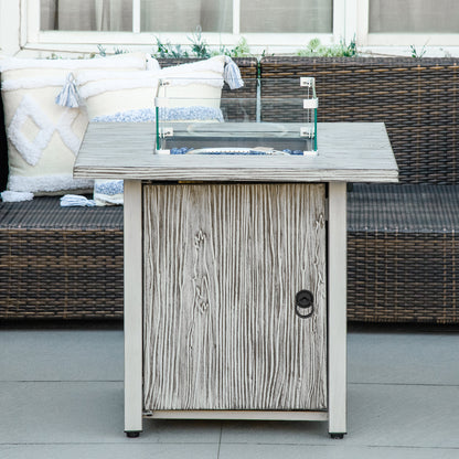 71cm 50,000 BTU Gas Fire Pit Table with Cover and Glass Screen - Grey