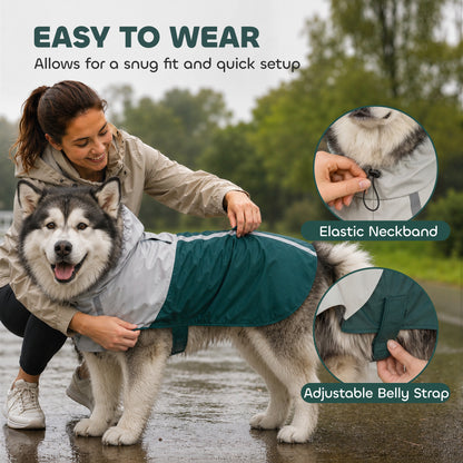 Dog Raincoat with Hood, Waterproof & Breathable Rain Jacket with Leash Hole, for Extra Large Dogs, Green, XL
