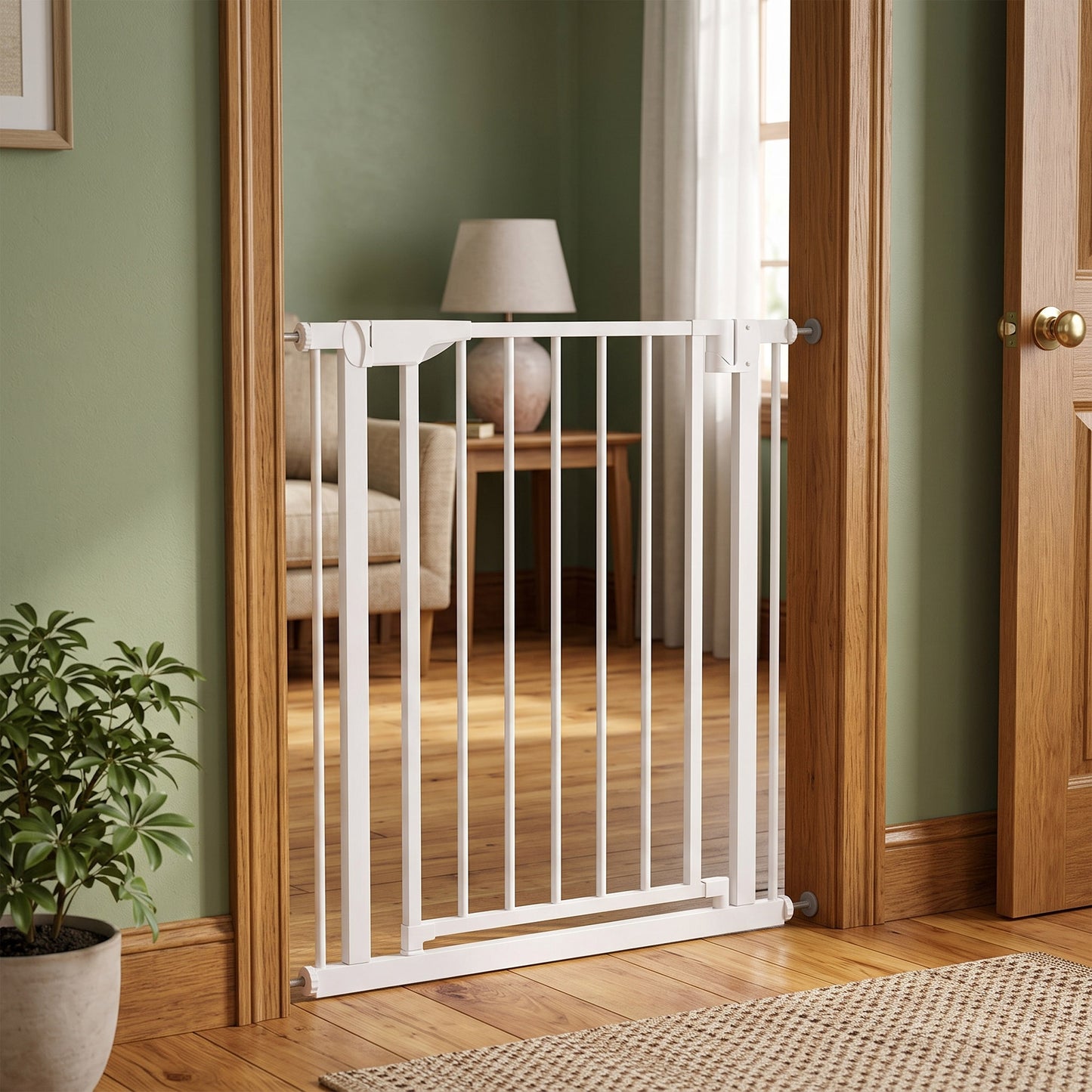Baby Gate, Pet Safety Gate Pressure Fit, 76-81cm Wide with Two-Way Open, One-Hand Opening