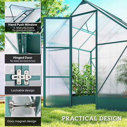 6x6 FT Polycarbonate Greenhouse with Base and Raised Bed, Walk-in Greenhouse with Aluminium Frame