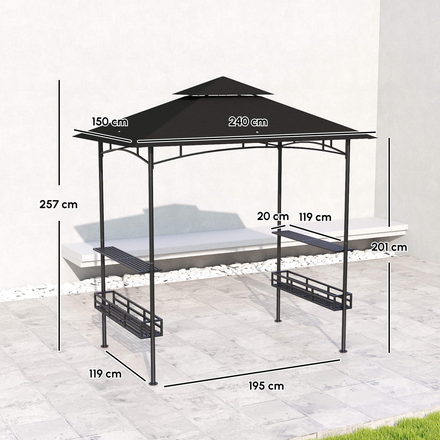 150 x 240cm BBQ Grill Gazebo, with Shelves - Grey