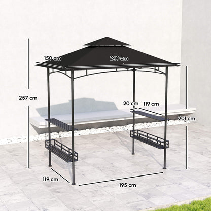 150 x 240cm BBQ Grill Gazebo, with Shelves - Grey