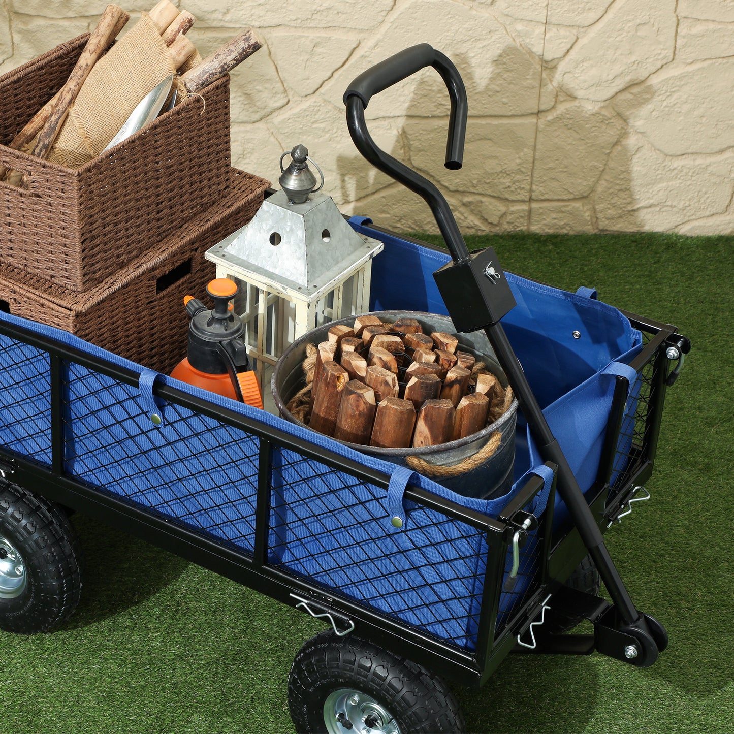 114L Steel Frame Garden Cart Trolley - Blue