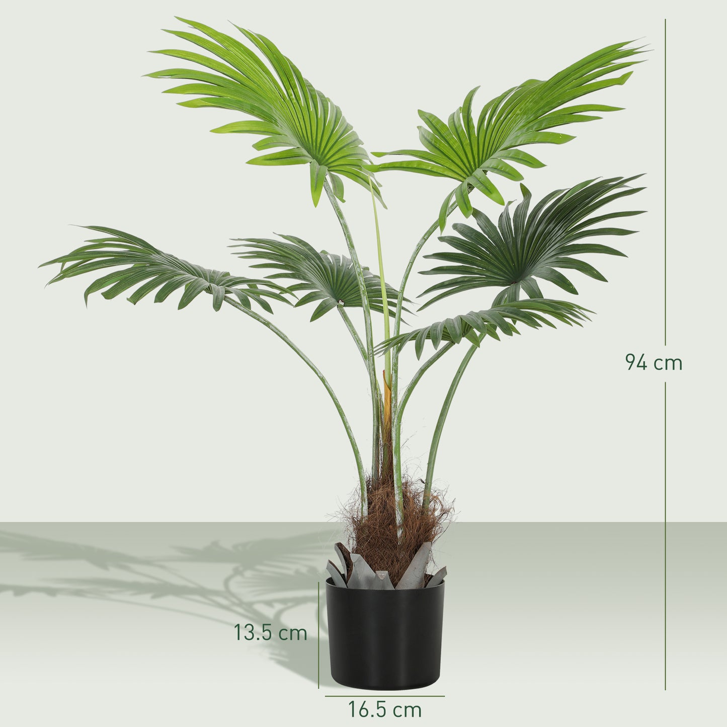 94cm Artificial Palm Tree, Decorative Artificial Plant with Lifelike PEVA Leaves and Coconut Coir, Fake Tree