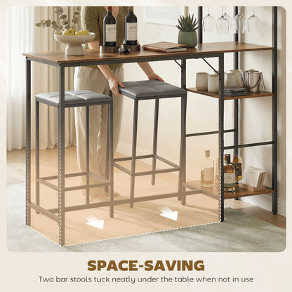 3 Piece Breakfast Bar Table and Stools Set, Rustic Brown