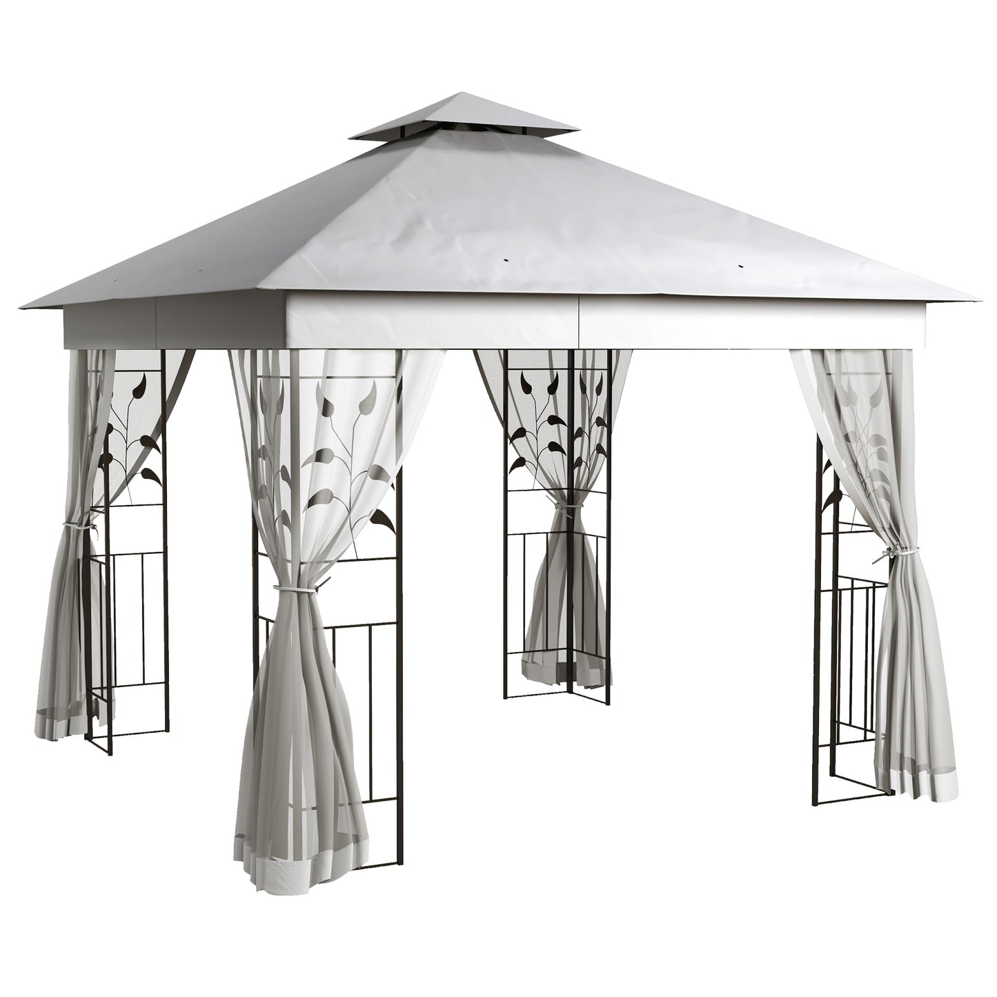 3 x 3m Steel Frame Double Roof Garden Gazebo - Light Grey