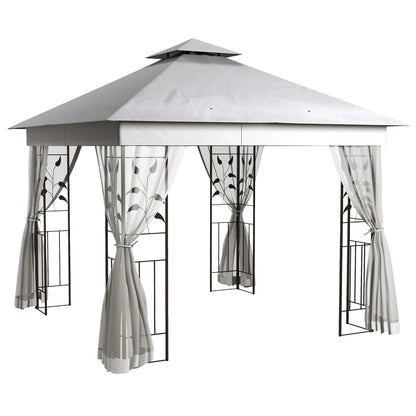 3 x 3m Steel Frame Double Roof Garden Gazebo - Light Grey