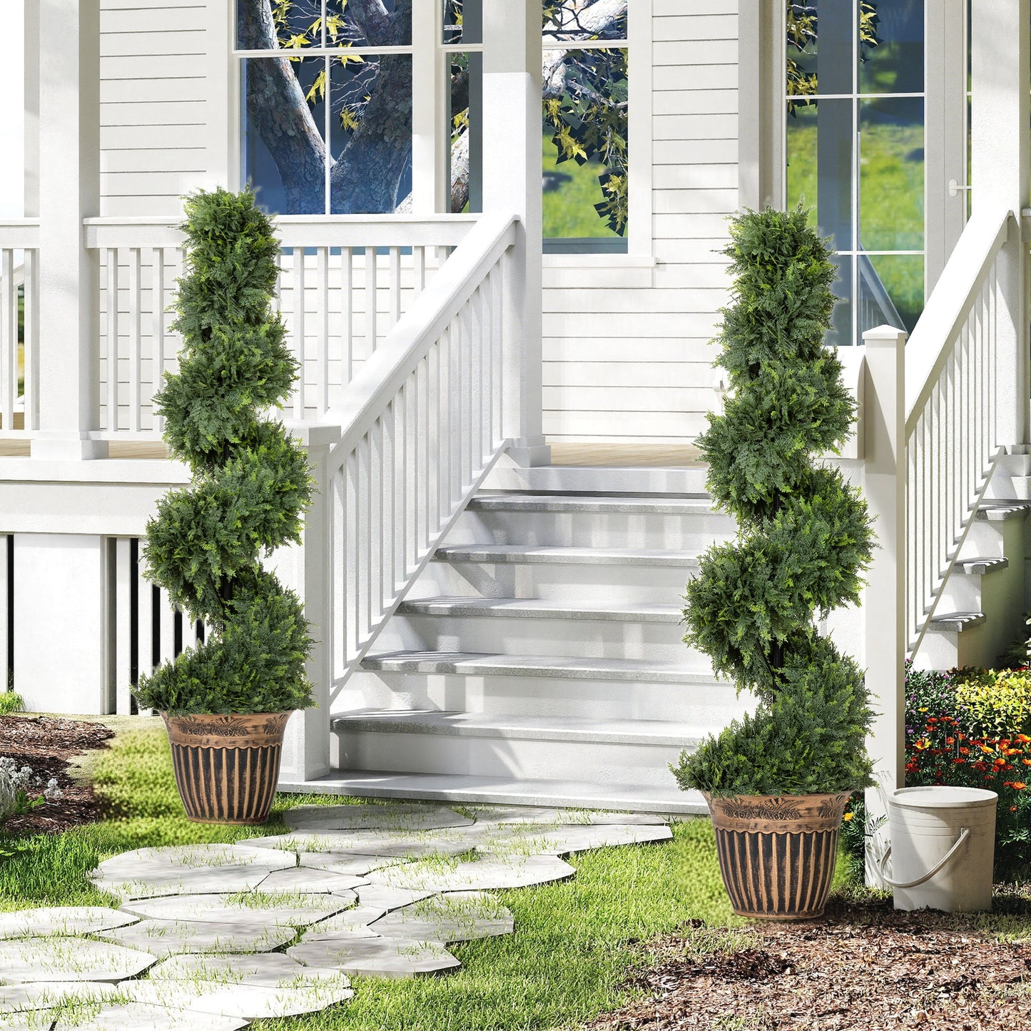 Set of 2 Artificial Plants, Topiary Spiral Cypressd Trees with Pot, for Home Indoor Outdoor Decor, 120cm