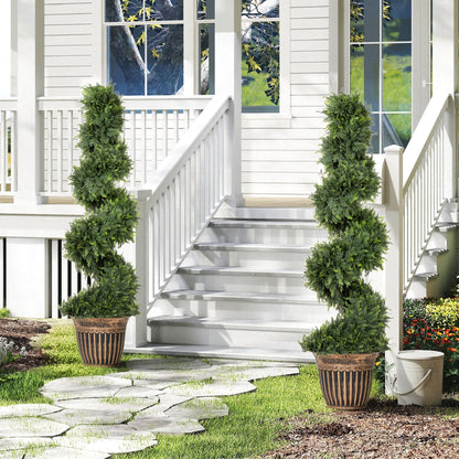 Set of 2 Artificial Plants, Topiary Spiral Cypressd Trees with Pot, for Home Indoor Outdoor Decor, 120cm