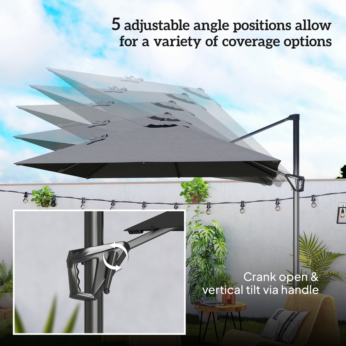 Patio Offset Parasol Umbrella with UV Resistant, Cross Base Included, Weights Required - Dark Grey