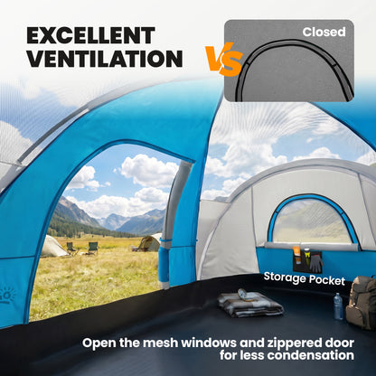 5 Man Camping Tent, Large Tunnel Tent, Water Resistant Hiking Shelter with Groundsheet and Carry Bag, Light Blue
