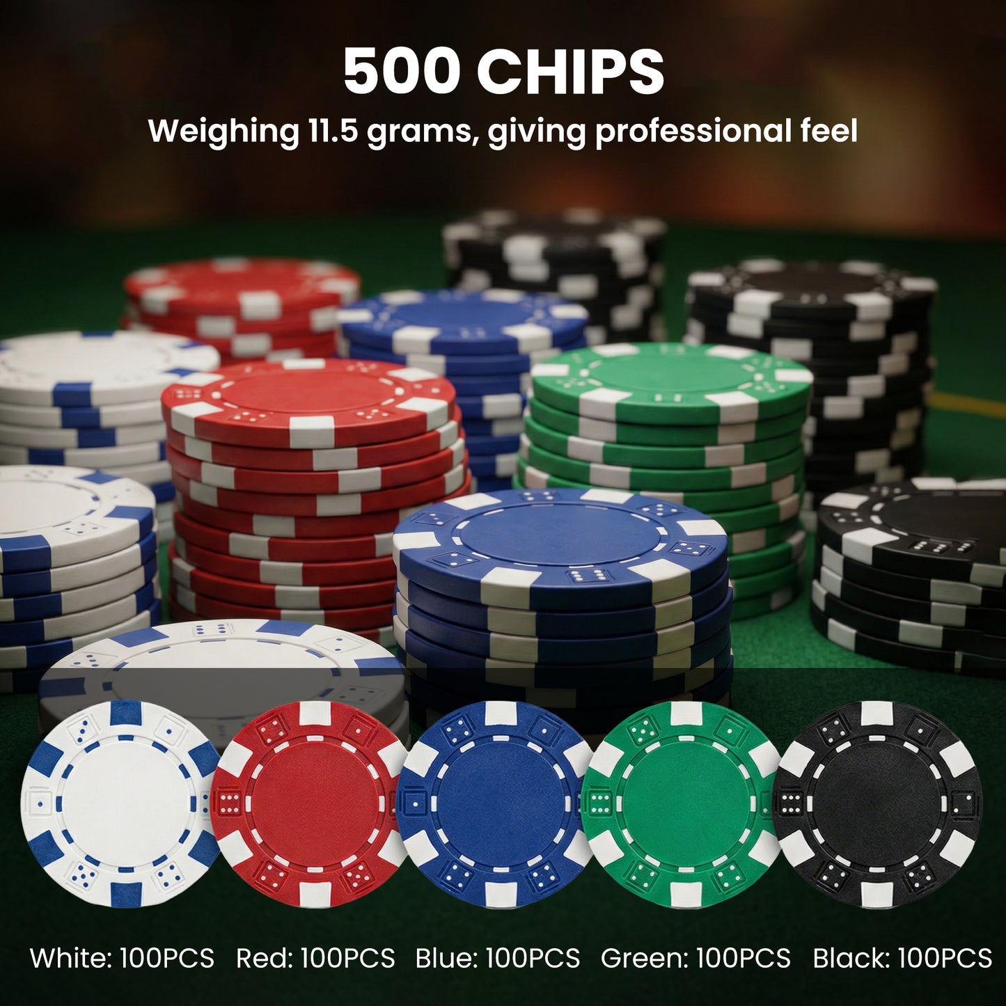 500-Piece Poker Chips Set with Card Shuffler, Card Shoe, Case, Casino Texas Holdem Poker Set with Mat, Silver Tone