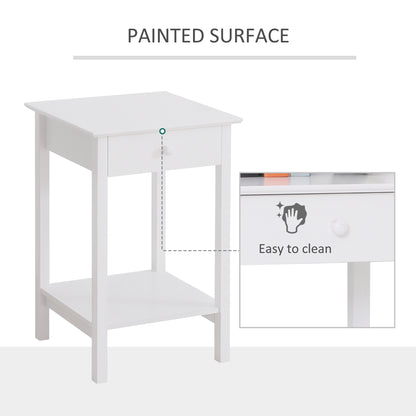 White Bedside Table, Wooden Side Table, Nightstand, Bedside Cabinet with Drawer and Storage Shelf for Bedroom and Living Room