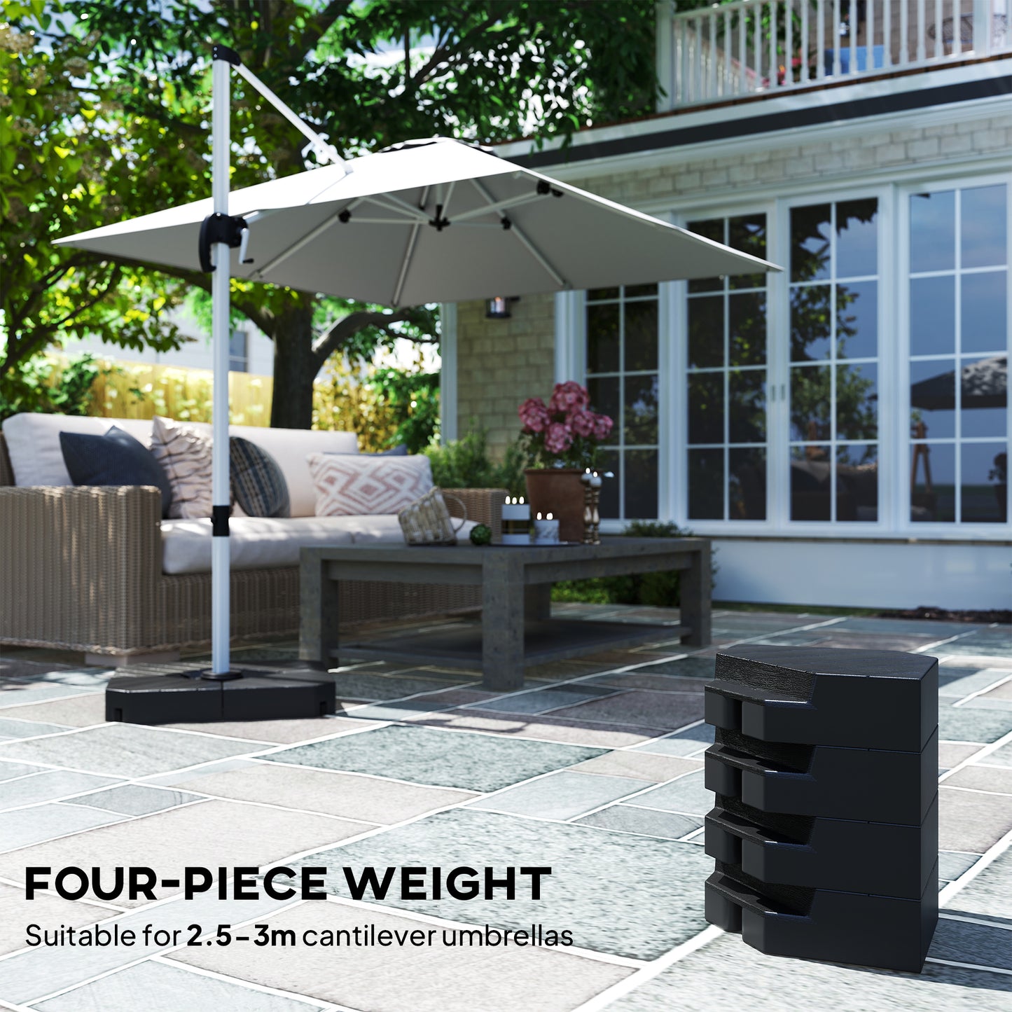 Umbrella Weights for Cantilever Parasols, Set of 4 Heavy Duty Parasol Base Stand Weights, 80kg Sand or 60kg Water Filled