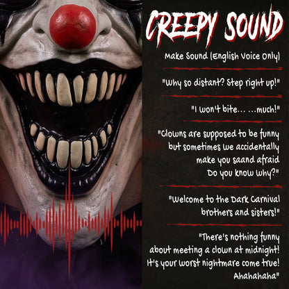Animated Halloween Face Changing Clown, Animatronic Joker with Cackling Sound, Glowing Eyes, Sound/Touch Activated