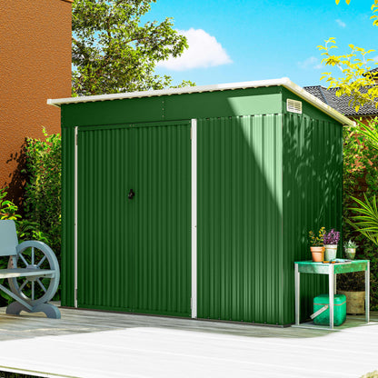 7.5 x 4.3ft Metal Garden Storage Shed, Waterproof Outdoor Shed with Triple Lockable Door, Gloves, Vents, Green