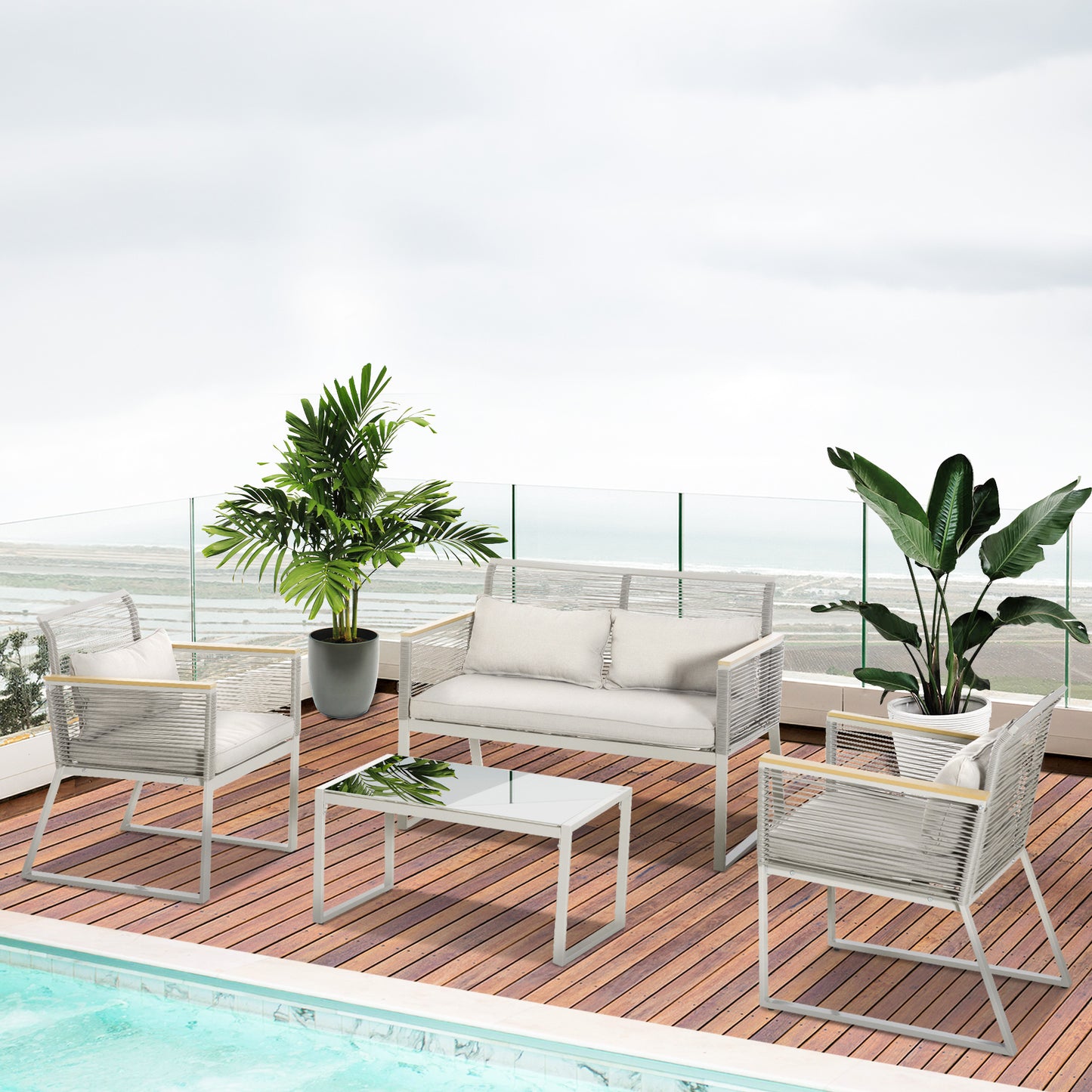 4 Pieces Rattan Garden Furniture Set - Grey