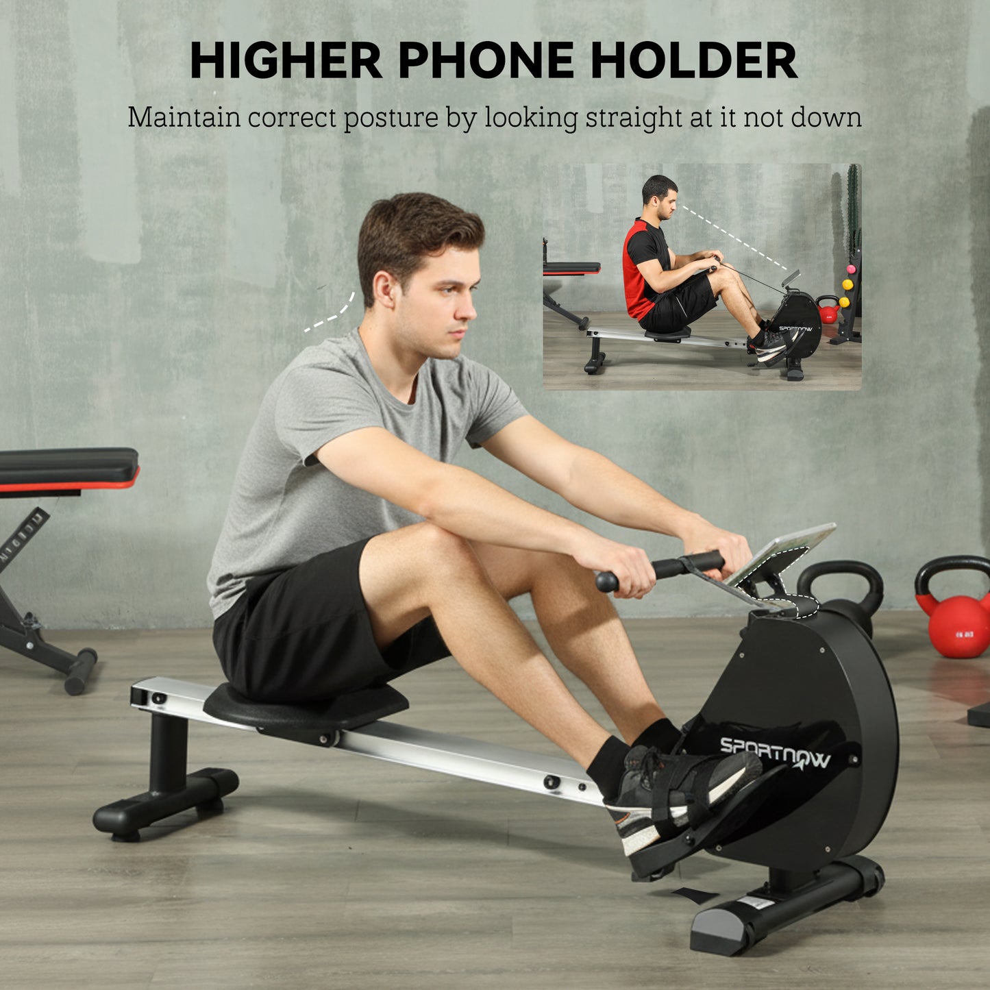 Folding Magnetic Rowing Machine, with 16-Level Adjustable Resistance, Black