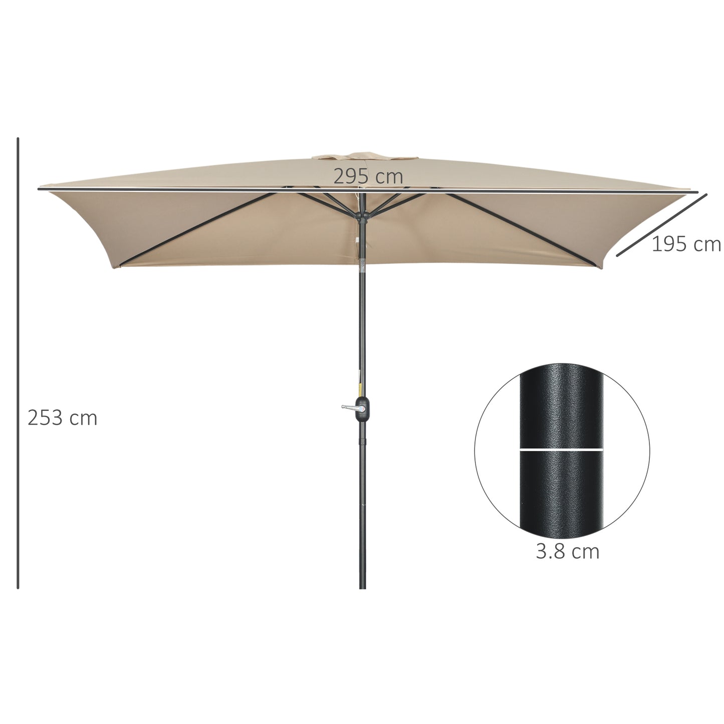 3x2m Garden Parasol Umbrella with Aluminium Pole, Tilt and Crank, Rectangular Outdoor Table Parasol Sun Shade for Patio