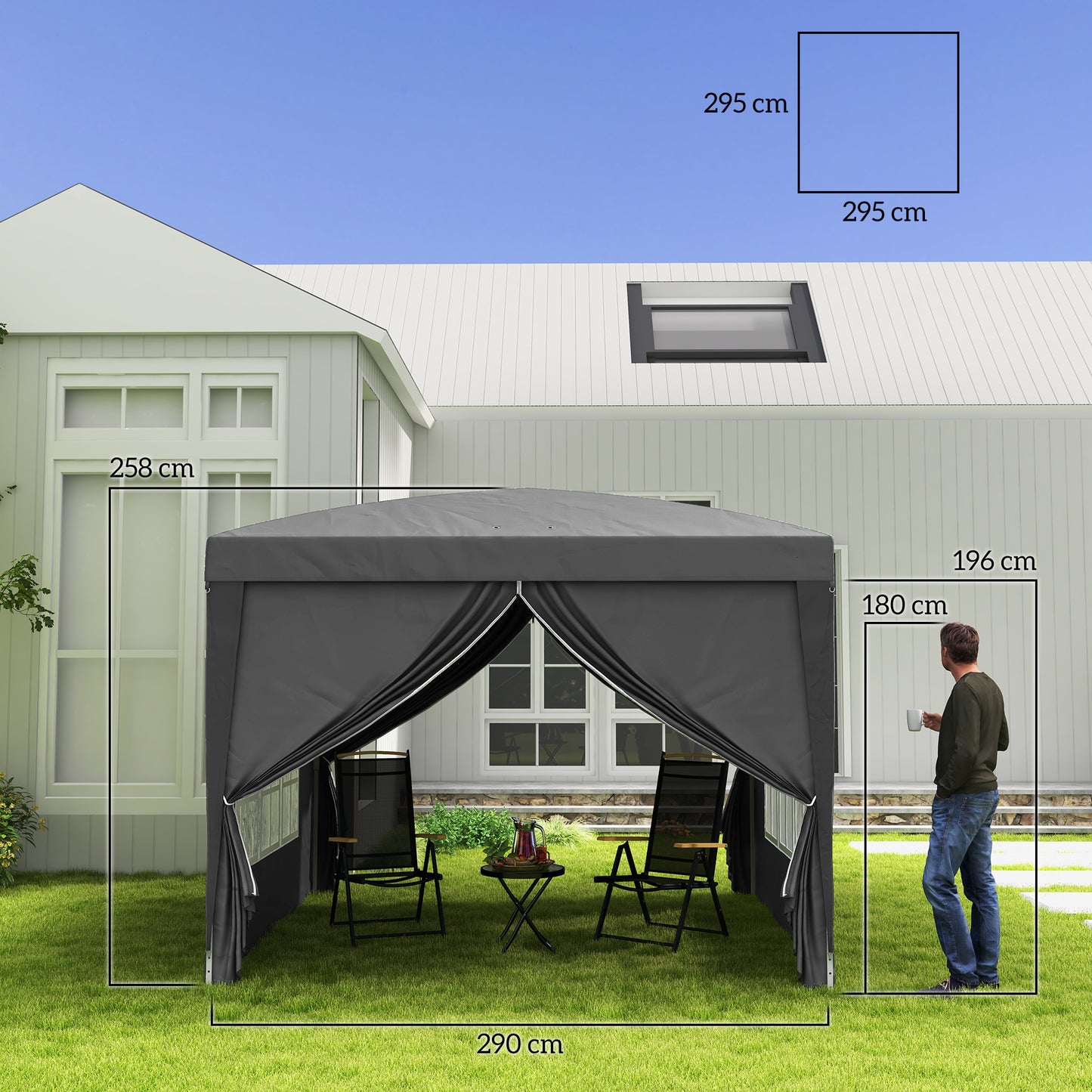 3x3(m) Pop-Up Gazebo, with Curtain Walls and Windows, Grey