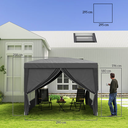 3x3(m) Pop-Up Gazebo, with Curtain Walls and Windows, Grey