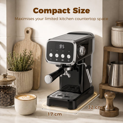 Espresso Machine, 20-Bar Cappuccino Coffee Maker with Frother Wand, 1.2 L Water Tank, Black