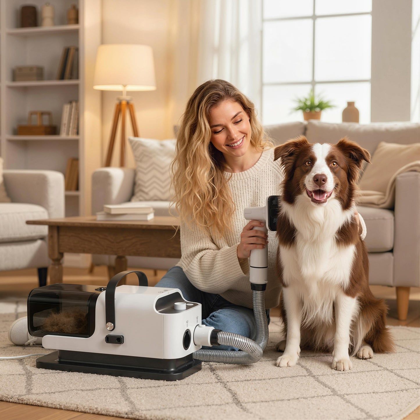 5 in 1 Dog Grooming Vacuum & Dryer w/ Clipper, 1.8L Canister, 4 Modes Blow Temperature