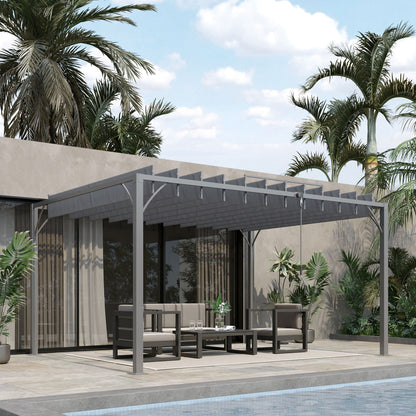4 x 3(m) Outdoor Pergola with Retractable Roof, Aluminium Louvered Patio Gazebo Canopy for Garden, Patio, Grey