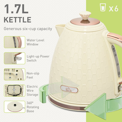 Kettle and Toaster Set, 1.7L 3000W Fast Boil Jug Kettle, 4 Slice Toaster with 7 Level Browning Controls, Beige