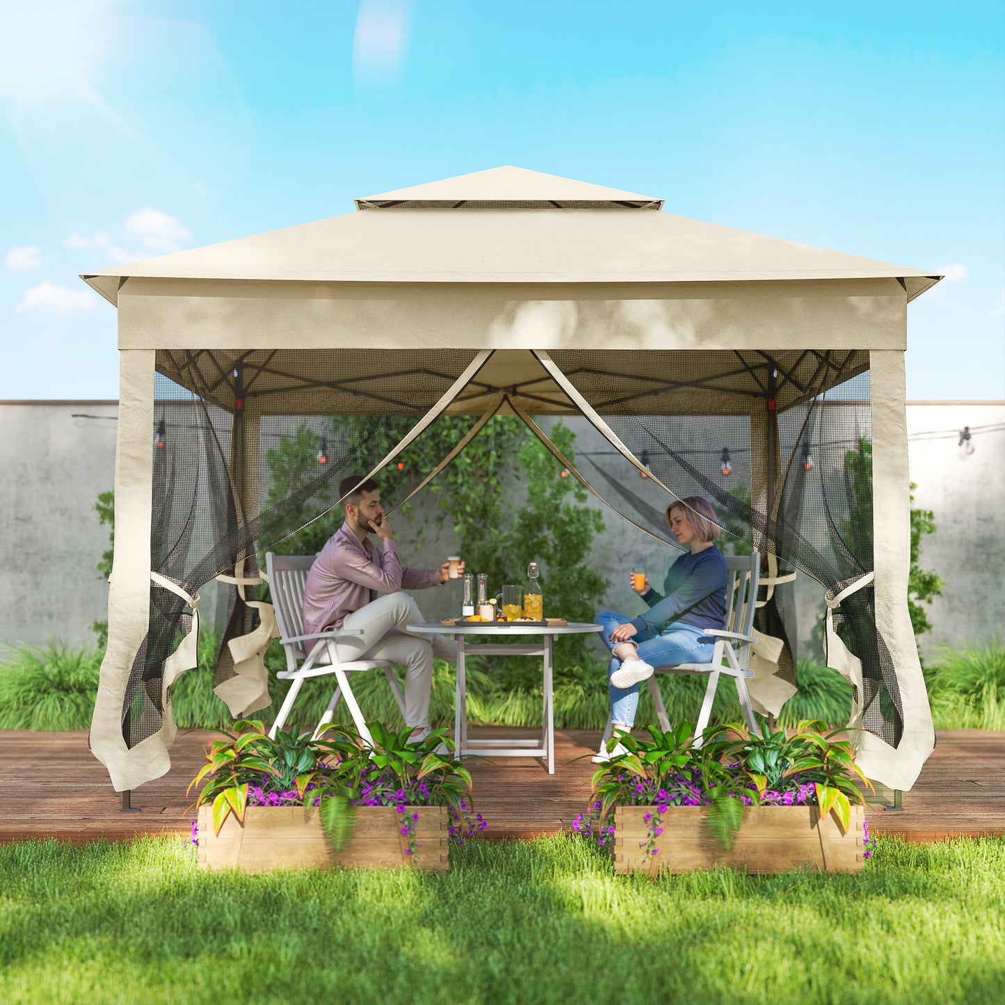 3 x 3(m) Pop Up Gazebo, Double-roof Garden Tent with Netting and Carry Bag, Party Event Shelter for Outdoor Patio