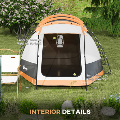 2 Man Camping Tent, with Two Rooms and Porch - Orange