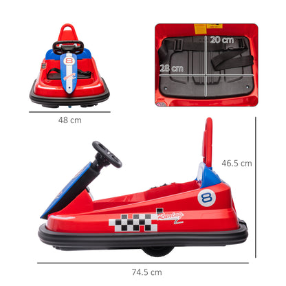 6V Electric Kids Bumper Car, 6V Spin Waltz Car, with Music, Horn, Lights - Red