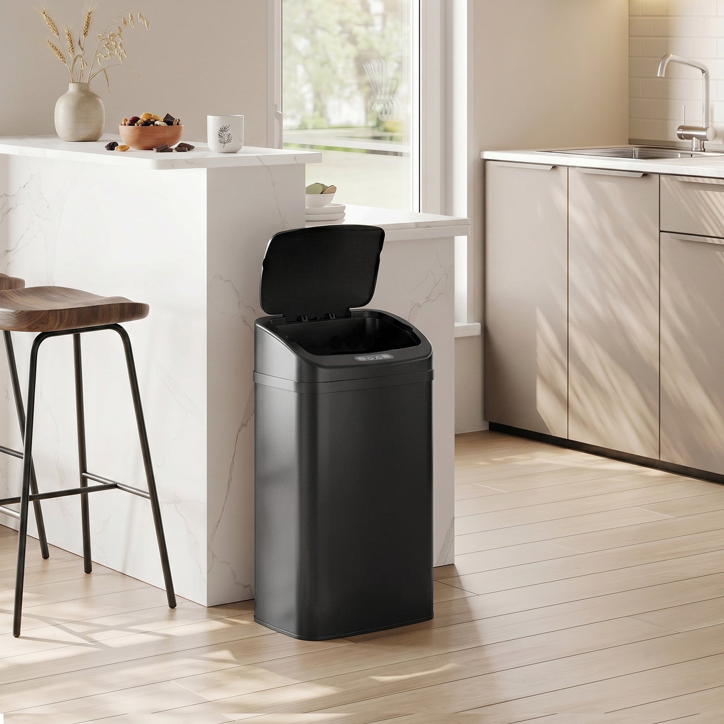 48L Galvanised Steel Sensor Bin - Black