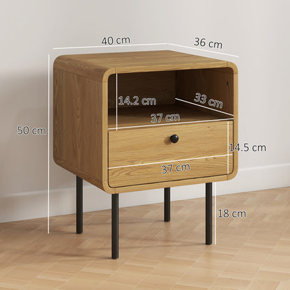Bedside Table with Drawer and Open Shelf - Oak