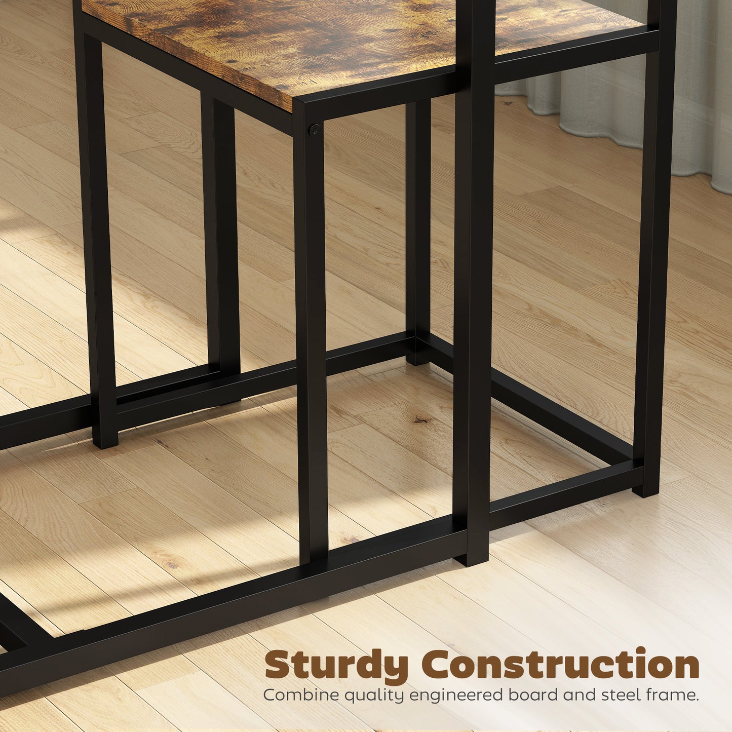 3 Piece Table Stool Set - Rustic Brown