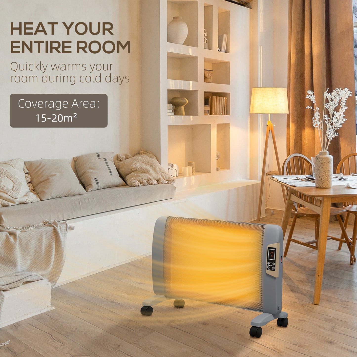Mica Electric Space Heater, Portable Heater for Home with 2 Heat Settings, Living Room, Study, Garage
