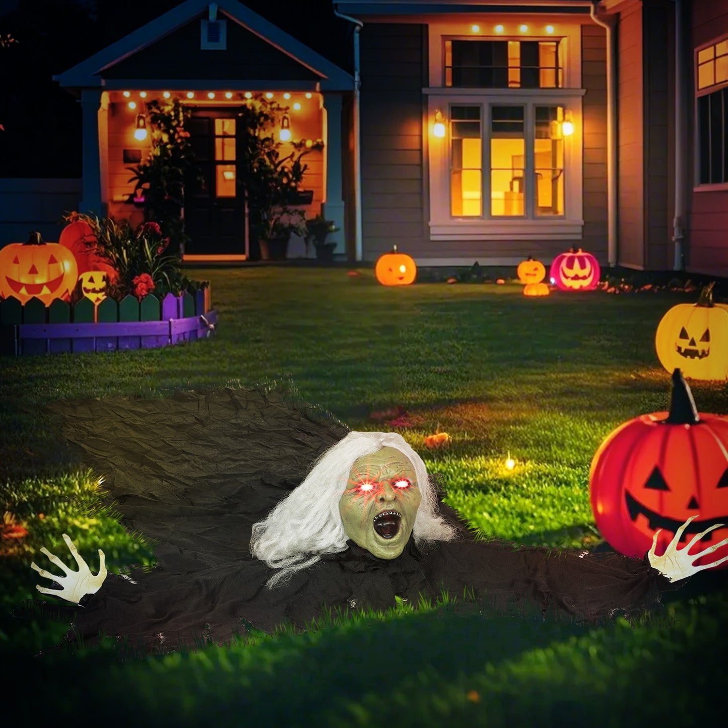 183 cm Life Size Halloween Animated Crawling Zombie with Glowing LED Eyes, Scary Halloween Decorations, Battery Operated